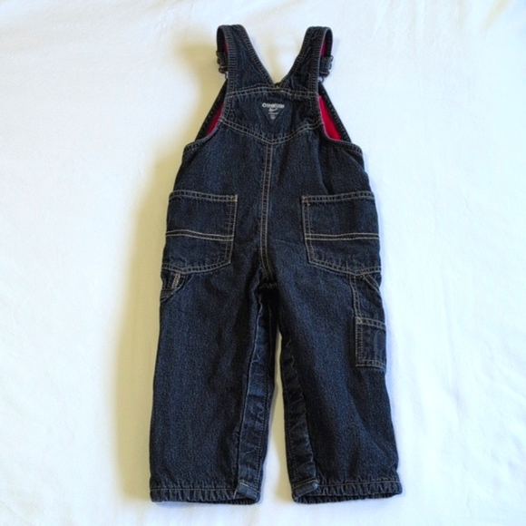 oshkosh b'gosh fleece lined dark wash denim vestbak overalls 18 months baby boy - Picture 7 of 8